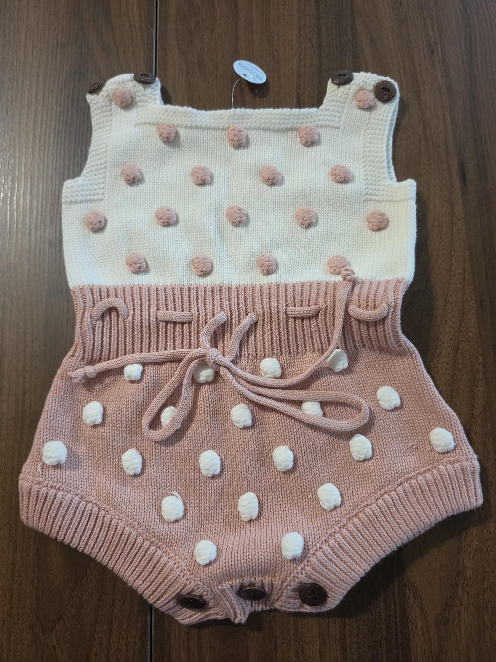 Cream and Blush Pink Pom-Pom Knit Baby Romper